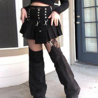High-waist Mock Two Piece Mini Pleated Skirt