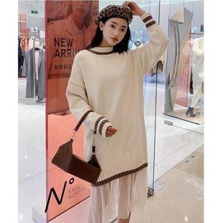 Mock Two-piece Mesh Panel Midi Sweater Dress