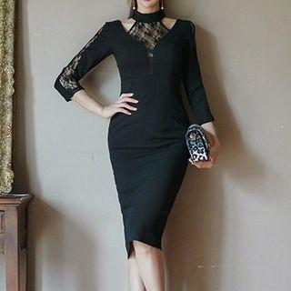 3/4-sleeve Lace Panel Cut-out Sheath Dress