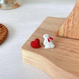 Rabbit Heart Asymmetrical Sterling Silver Stud Earring / Clip-on Earring