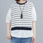 Short-sleeve Stripe Panel T-shirt As Shown In Figure - One Size