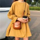 Bell-sleeve Mini Dress / Mock Turtleneck Striped Long-sleeve Top