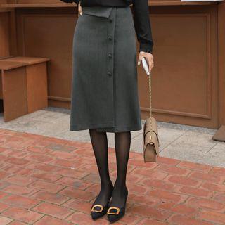 Flap-detail Buttoned H-line Midi Skirt