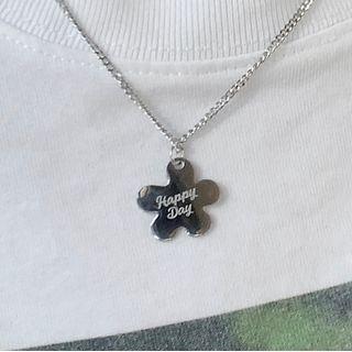 Titanium Steel Lettering Flower Necklace 1902a# - Silver - One Size