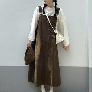Plain Sweatshirt / Midi A-line Overall Dress
