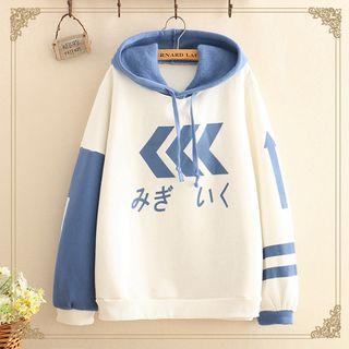 Printed Color-block Fleece-lined Hoodie