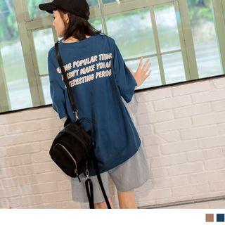 Short-sleeve Letter Print Asymmetrical Hem T-shirt