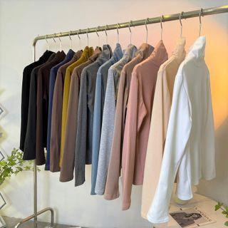 Long-sleeve Turtleneck Plain Fleece Knit Top