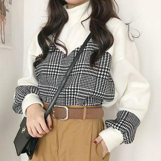 Houndstooth Panel Long-sleeve Sweatshirt