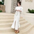Puff Sleeve Plain Mermaid Maxi Shirtdress