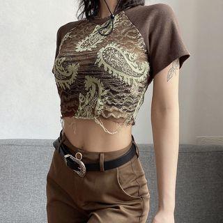Raglan-sleeve Cropped T-shirt / High Waist Loose Fit Pants