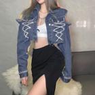 Distressed Cut-out Crop Denim Jacket