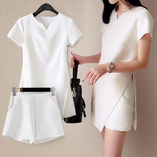 Set: Short-sleeve Plain Top +skort