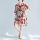 Short-sleeve Flower Print Chiffon Dress