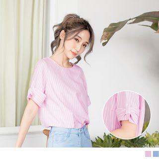 Bow-accent Striped Top