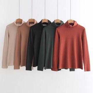 Mock-turtleneck Long-sleeved Loose-fit Plain Slim T-shirt