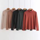 Mock-turtleneck Long-sleeved Loose-fit Plain Slim T-shirt