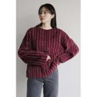 Drop-shoulder Striped Boxy Sweater Wine Red - One Size