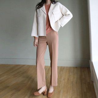 Dual-pocket Wool Blend Jacket