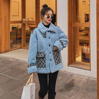 Plaid Panel Fleece Button-up Jacket