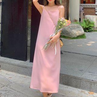 Spaghetti Strap Plain Midi Dress / Tie Dye Shirt