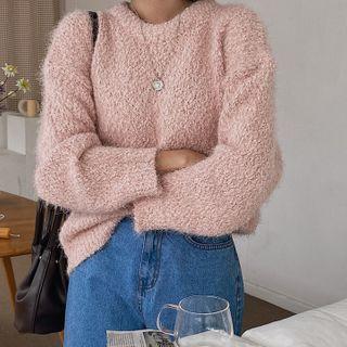 Colored Round-neck Furry Sweater