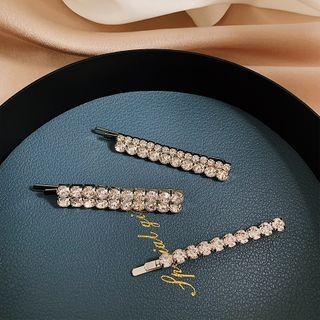 Set Of 3: Rhinestone Bar Hair Clip Set Of 3 - Silver - One Size
