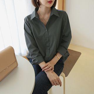 Dip-back Raglan-sleeve Pleated Shirt