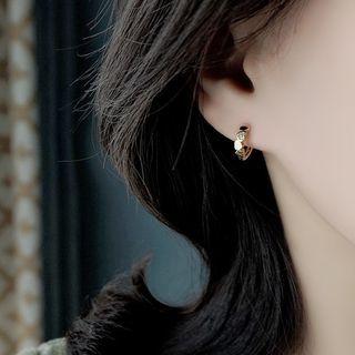 Rhinestone Heart Sterling Silver Hoop Earring