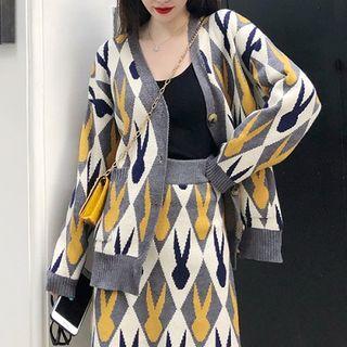 Rabbit Print Cardigan / Mini Knit Skirt