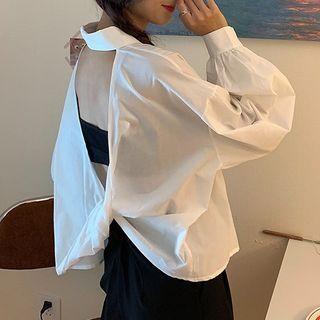 Twisted Back Plain Button-down Blouse