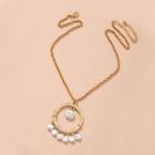 Rhinestone Faux Pearl Pendant Alloy Necklace X257 - Gold - One Size