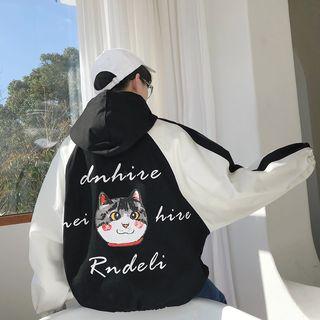 Couple Matching Cat Print Half-zip Hoodie