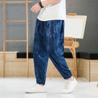Cropped Graphic Print Tapered Pants