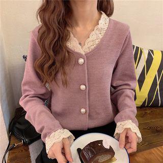 Lace-trim Knit Cardigan