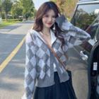 Argyle Cardigan / Plain Shirt / Mini Pleated Skirt