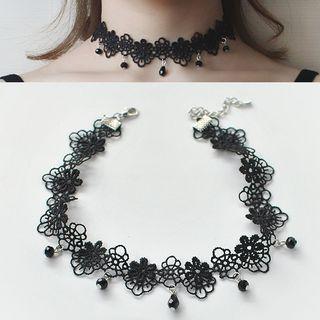 Acrylic Bead Pendant Lace Choker Black - One Size