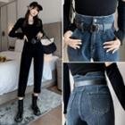 High Waist Slim Fit Jeans With Belt