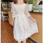 Embroidered 3/4-sleeve Chiffon Dress As Shown In Figure - One Size