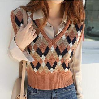 Plaid Knit Vest As Shown In Figure - One Size