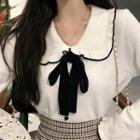Long-sleeve Bow-front Collared Knit Top