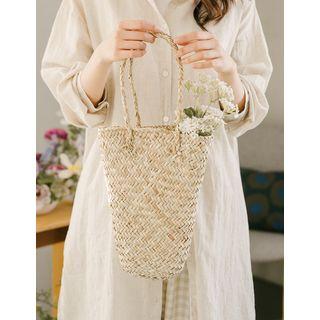 Woven Rattan Bucket Bag Beige - One Size