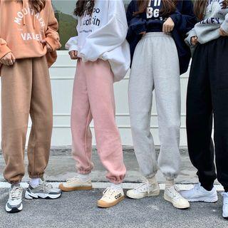 High-waist Plain Fleece-lined Jogger Pants
