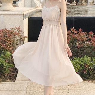 Lace Trim Tie Strap Midi Dress