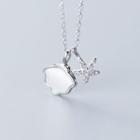 925 Sterling Silver Rhinestone Shell Necklace Necklace - S925silver - One Size