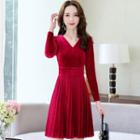 V-neck Long-sleeve Wrap A-line Dress