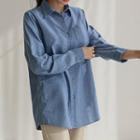 Tab-sleeve Pocket-front Denim Shirt