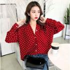 V-neck Dotted Blouse Wine Red - One Size
