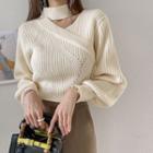 Cutout-front Wrap Cropped Rib-knit Top