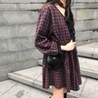 Plaid V-neck Shirtdress As Shown In Figure - One Size